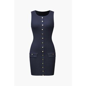 Button Front Sleeveless Ribbed Knit Mini Dress